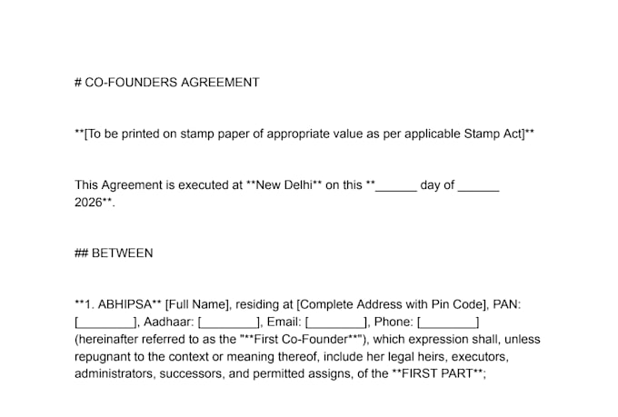 draft co founders agreements